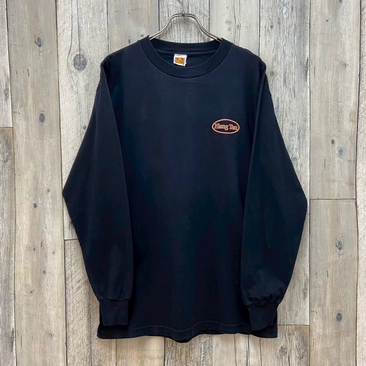 OLD HANG TEN 90s ハンテン 米国製 ネイビー 両面プリント コットン ロンT 長袖 Tシャツ メンズ L サイズ