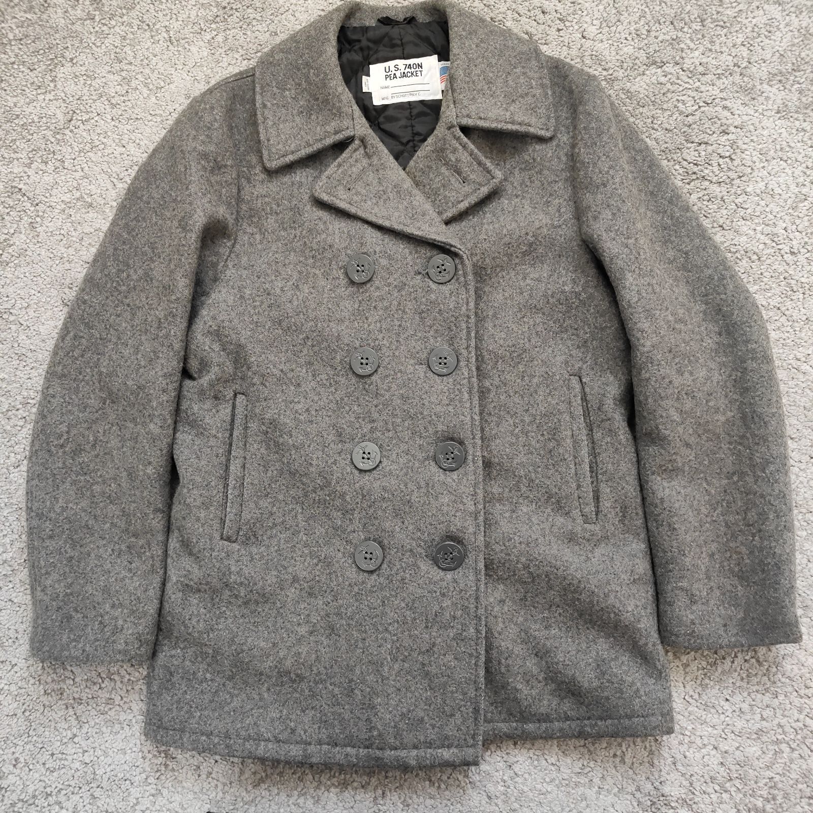 SCHOTT　ショット　P COAT ピーコート 【サイズ】 38　ウール　メルトンコート　グレー　アメリカ製　USA　メンズ　中古　古着