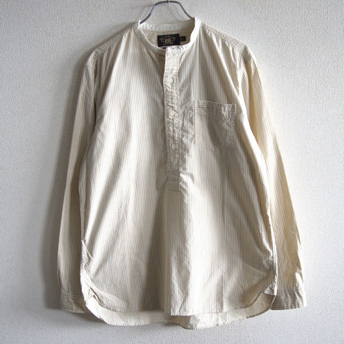 【名作】RRL【Band Collar Striped Pullover Shirt】L プルオーバー ストライプ シャツ ダブルアールエル 26050256