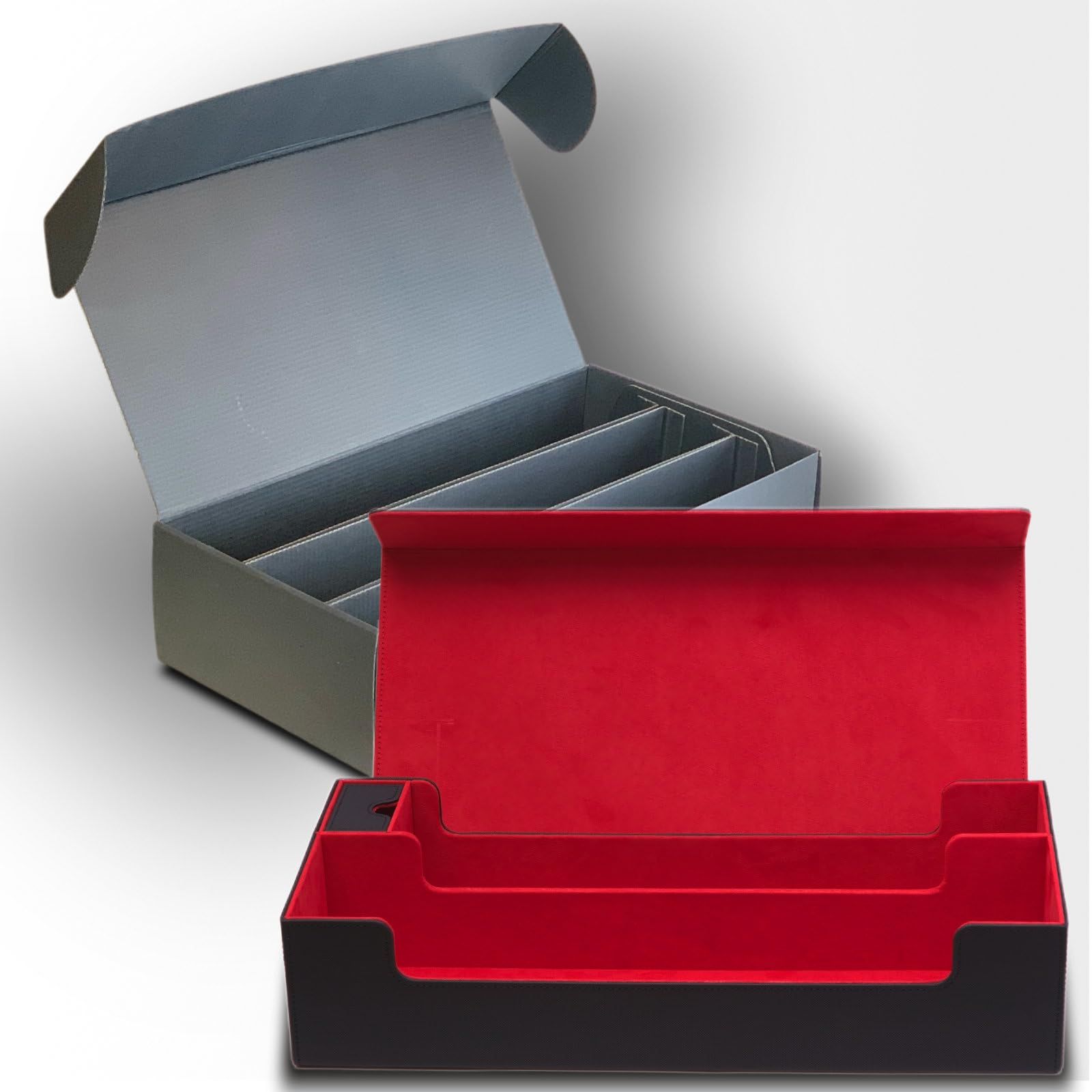 【外箱も収納に使える】アレシカ(areshika) TCGフォートレス トレカケース レザー マグネット デッキケース カードケース (ブラックレッド) [ブラックレッド]