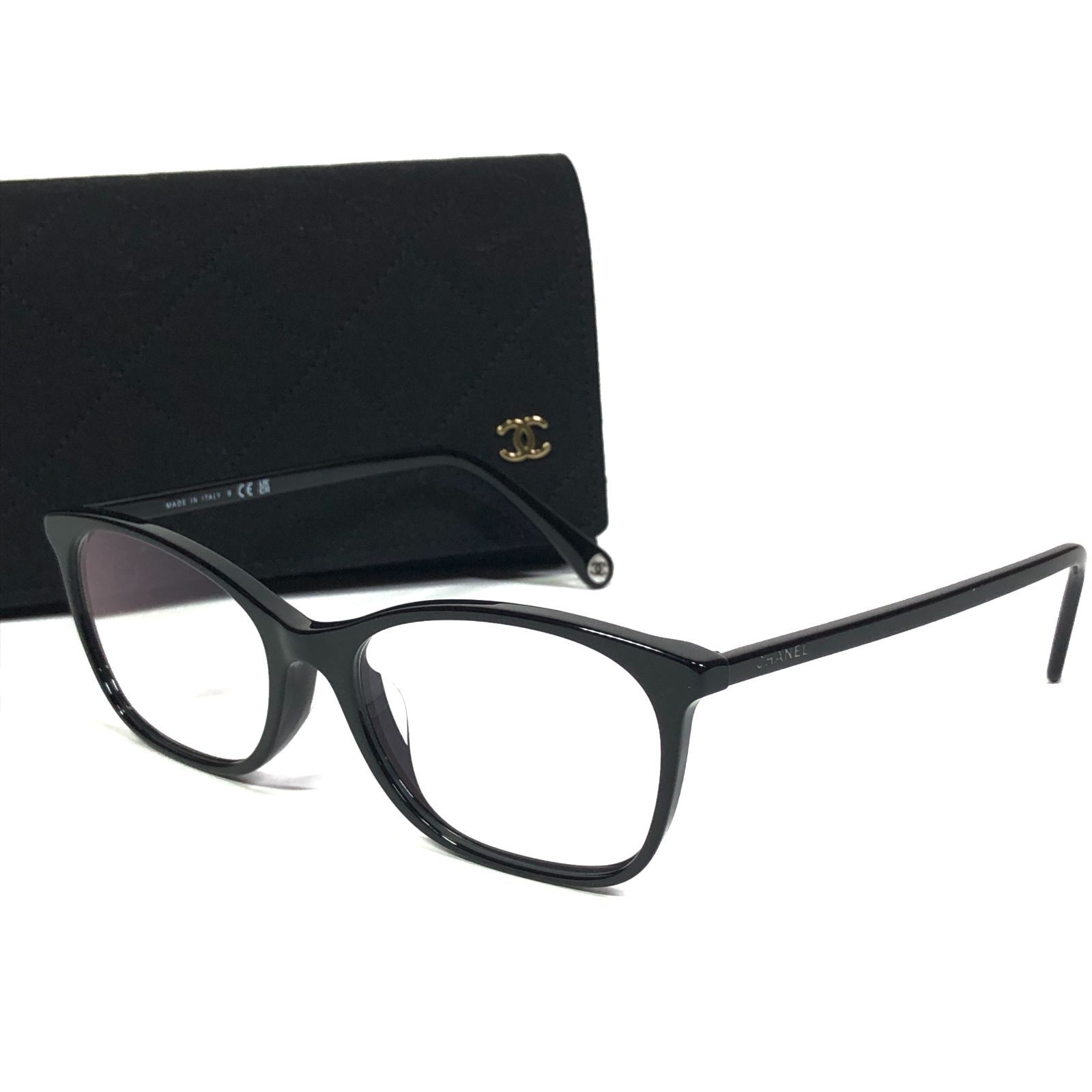 シャネル】本物 CHANEL 眼鏡 ココマーク 黒 ロゴテンプル 3414-A 度 