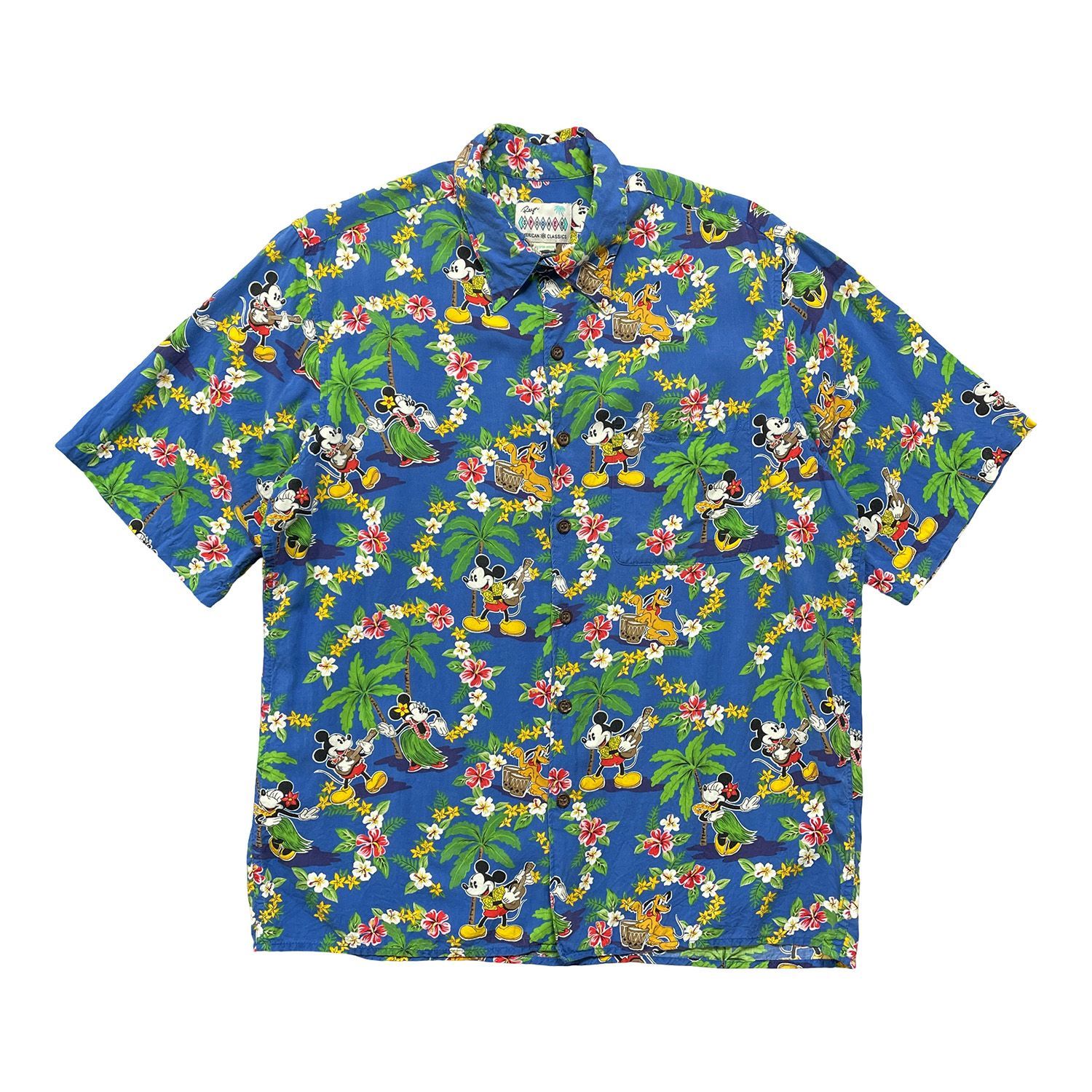 USA 古着 80S 90S Disney x Reyn Spooner レインスプーナー レーヨン アロハシャツ ハワイアンシャツ ミッキーマウス ディズニー メンズM ブルー BF4615
