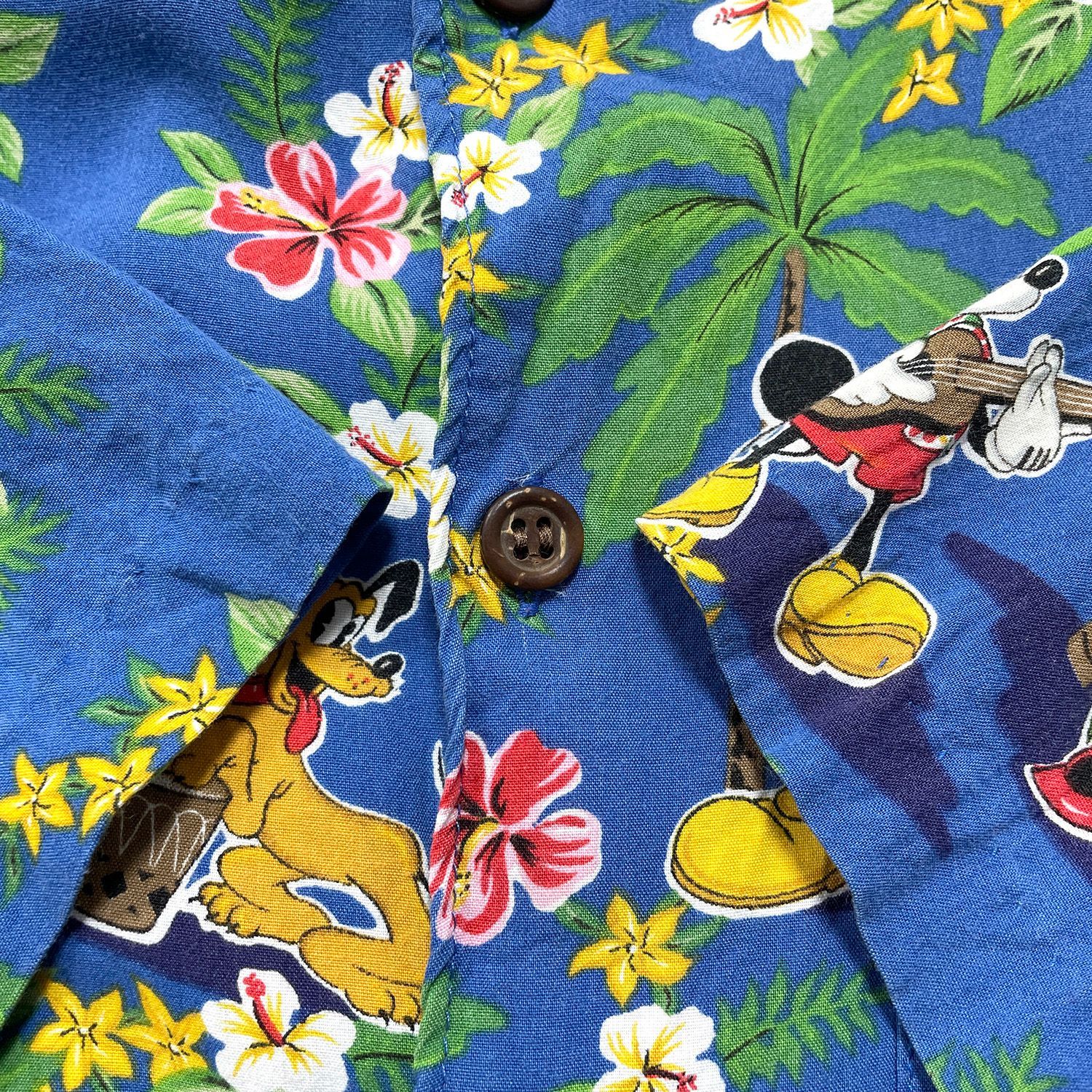 USA 古着 80S 90S Disney x Reyn Spooner レインスプーナー レーヨン アロハシャツ ハワイアンシャツ ミッキーマウス ディズニー メンズM ブルー BF4615