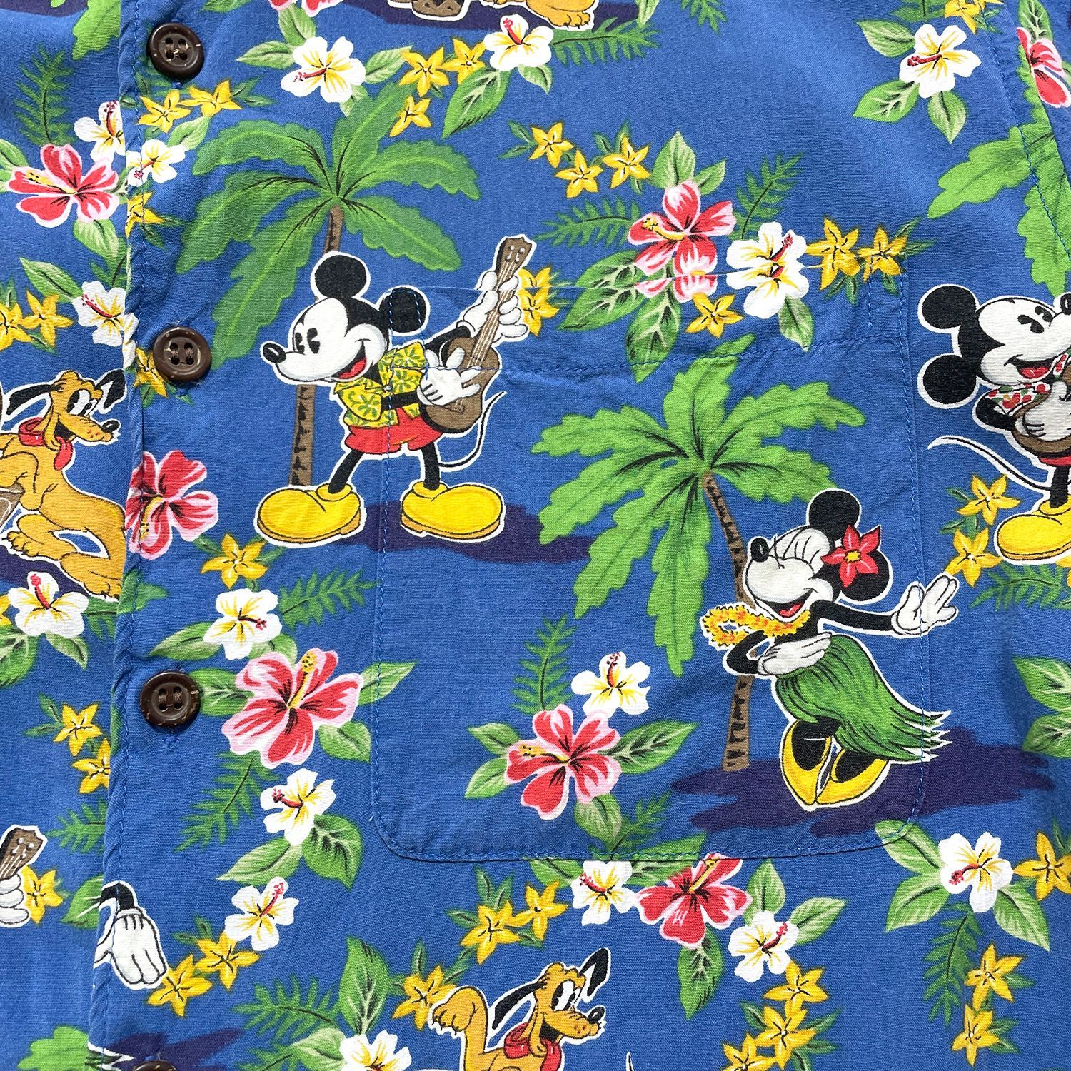 USA 古着 80S 90S Disney x Reyn Spooner レインスプーナー レーヨン アロハシャツ ハワイアンシャツ ミッキーマウス ディズニー メンズM ブルー BF4615