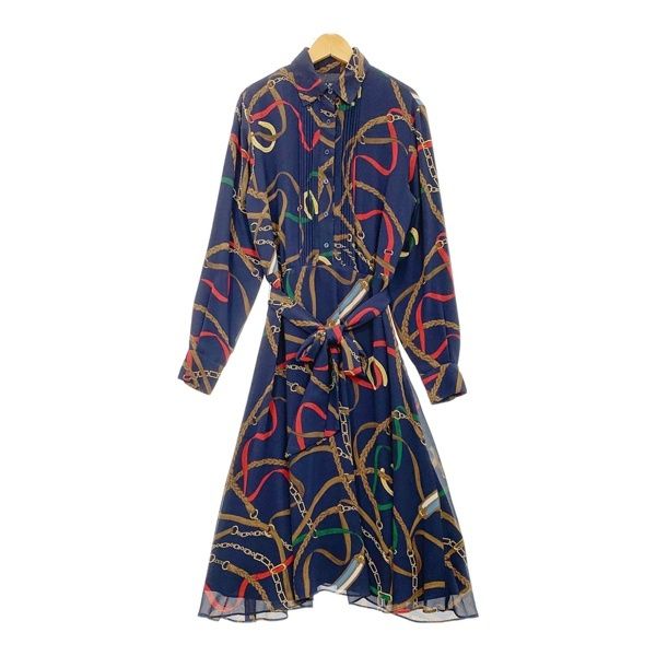 LAUREN RALPH LAUREN ローレンラルフローレン プリント ジョーゼット タイネック シャツドレス ワンピース サイズ2 トップス IL18872■