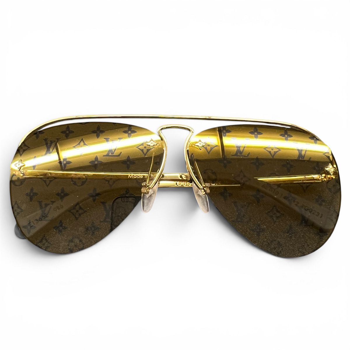 LOUIS VUITTON 極美品 ルイヴィトン サングラス グリース モノグラム Z1366E メタル RG0231 ゴールド ブラウン メガネ Aランク 中古 鑑定済 ヴィトンサングラス