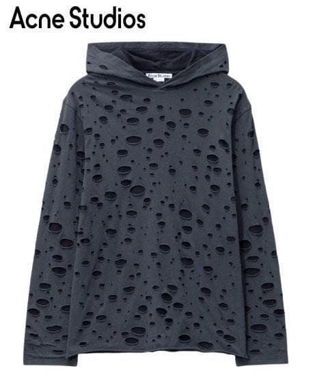 新品 未使用 アクネストゥディオズ ディストレスト フーディ ブラック M【Acne Studios】ダメージ加工パーカー 長袖カットソー