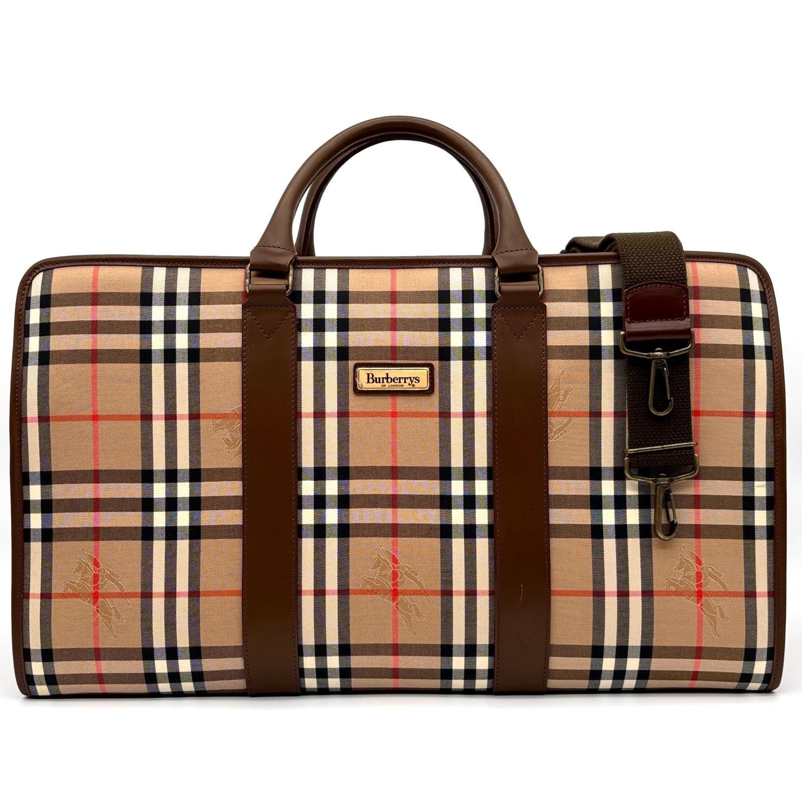 極美品・廃盤 BURBERRY バーバリー 2way ボストンバッグ ノバチェック ホースロゴ 手持ち 旅行 出張 大容量 多収納 ゴルフ メンズ レディース ベージュ