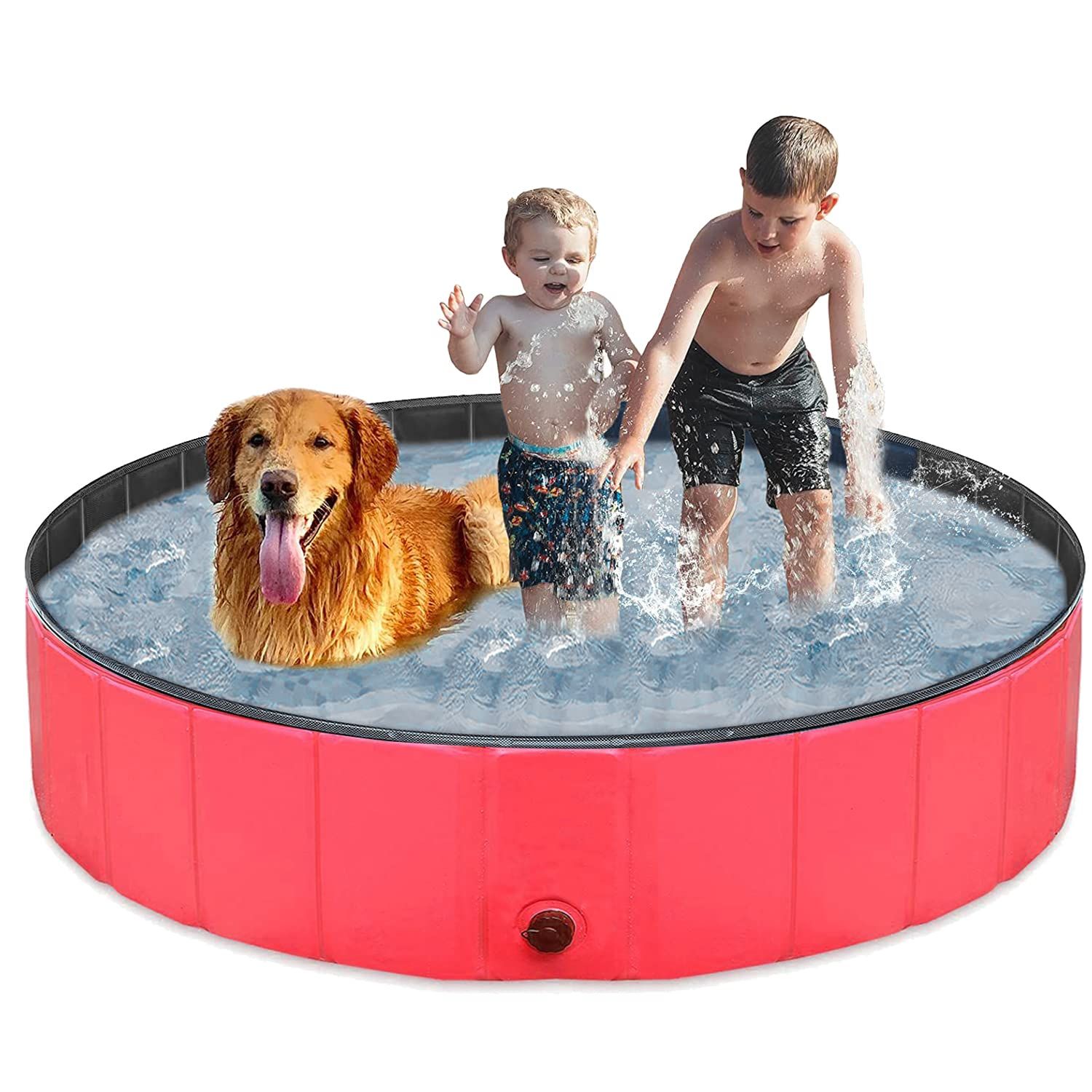 犬用プール 折り畳み式 大型ペット PVC防水 滑り止め底面 バスタブ 子供用・ベビープール 小型犬・中型犬適用 組立不要 持ち運び便利 屋内外兼用(120*30cm レッド)★ f5cbed17