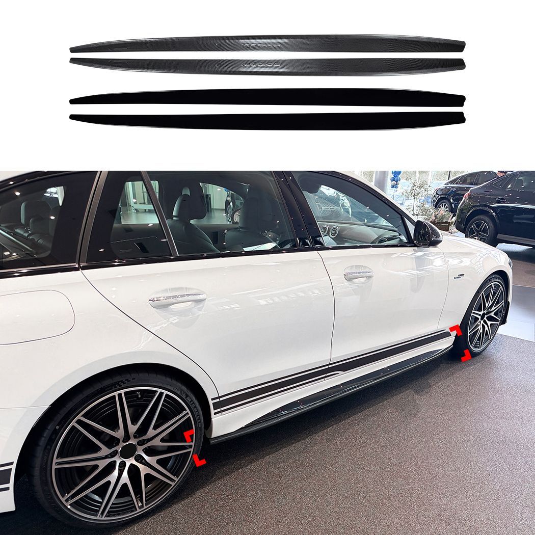 メルセデスベンツ Cクラス W206 S206 2022年以降対応 AMG Line C43 サイドスカートスポイラー サイドステップ外装パーツ ABS製 左右装着用 エアロパネル 外観アクセント 立体感アップ ピアノブラック カーボン調 車体サイド用