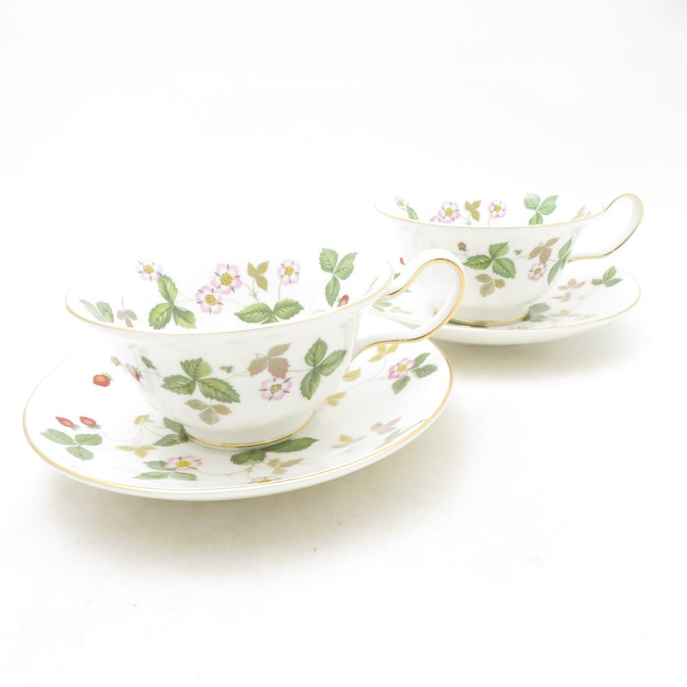 未使用 WEDGWOOD ウェッジウッド ワイルドストロベリー ティーカップ＆ソーサー 2客 ペア ピオニー 紅茶 SO3911K2