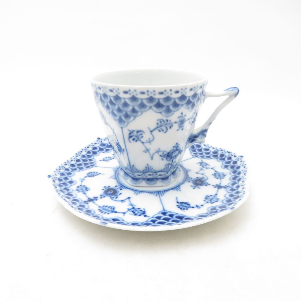 ROYAL COPENHAGEN ロイヤルコペンハーゲン ブルーフルーテッドフルレース コーヒーカップ＆ソーサー 顔付 デンマーク製 SC11130G1