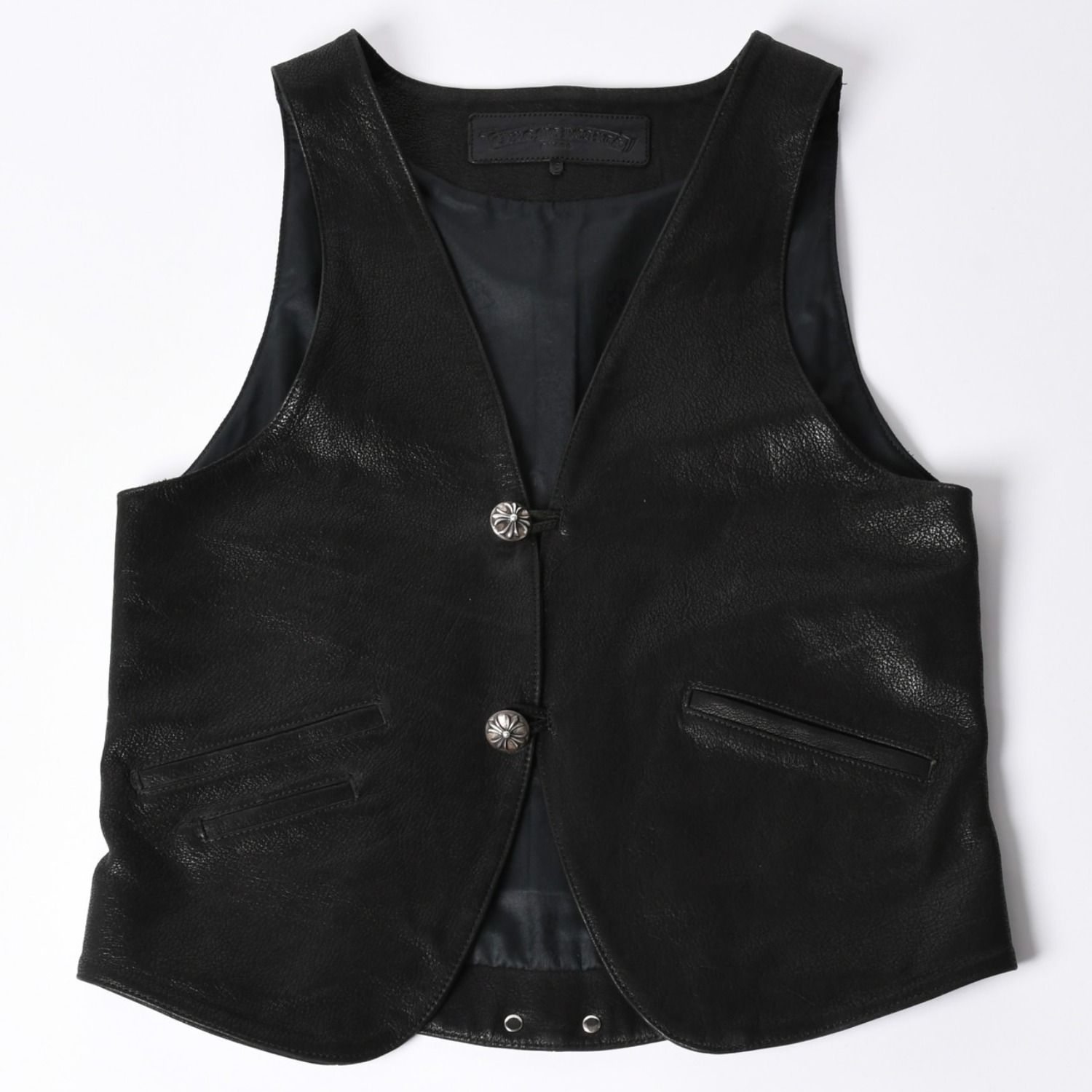 極美品 CHROME HEARTS クロムハーツ ベストレザー ダガーZIP Black ブラック シルバー金具 中古 4a001950