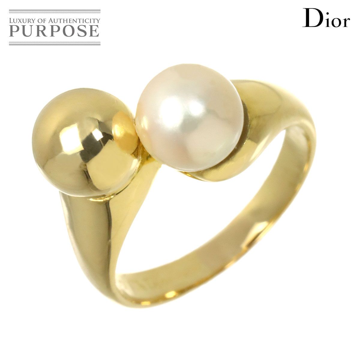 クリスチャン ディオール Christian Dior リング 10号 アコヤ真珠 7.0mm K18 YG イエローゴールド パール 指輪 Akoya Pearl Ring 90318475