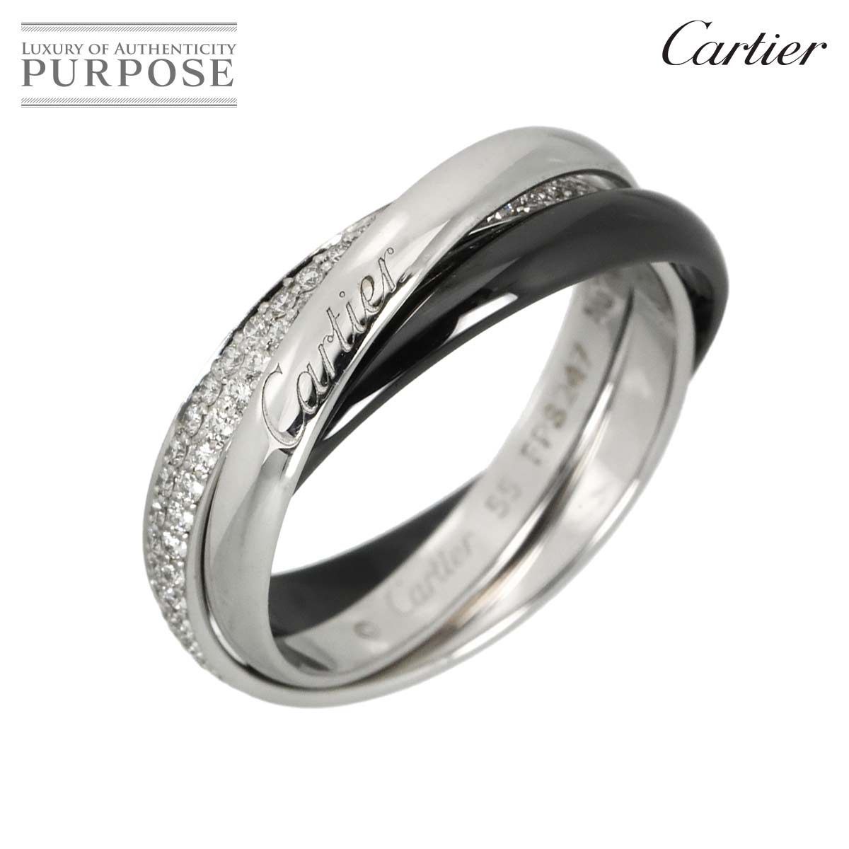 カルティエ Cartier トリニティ スモール SM #55 リング ダイヤ セラミック K18 WG 750 Trinity Ring 90321611