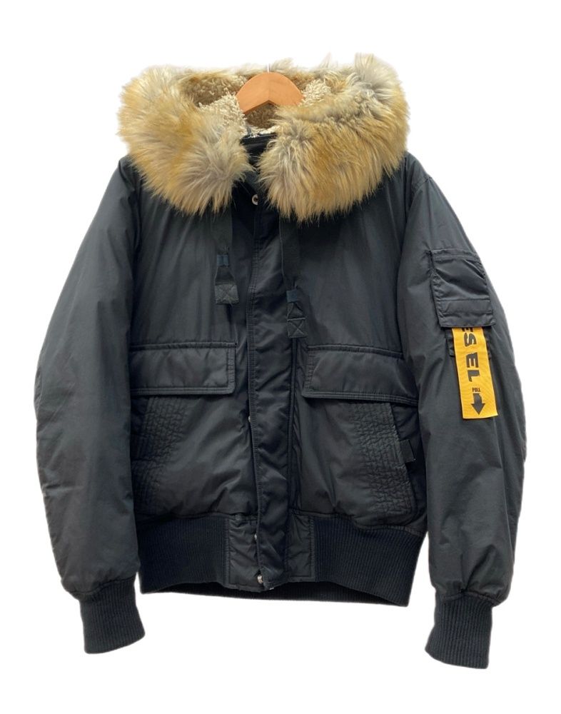 ディーゼル DIESEL W-BURKE Bomber Jacket ボンバー ジャケット ジップアップ ファー ミリタリー アウター 黒 ジャケット ロゴ ブラック Sサイズ 104MT-3127