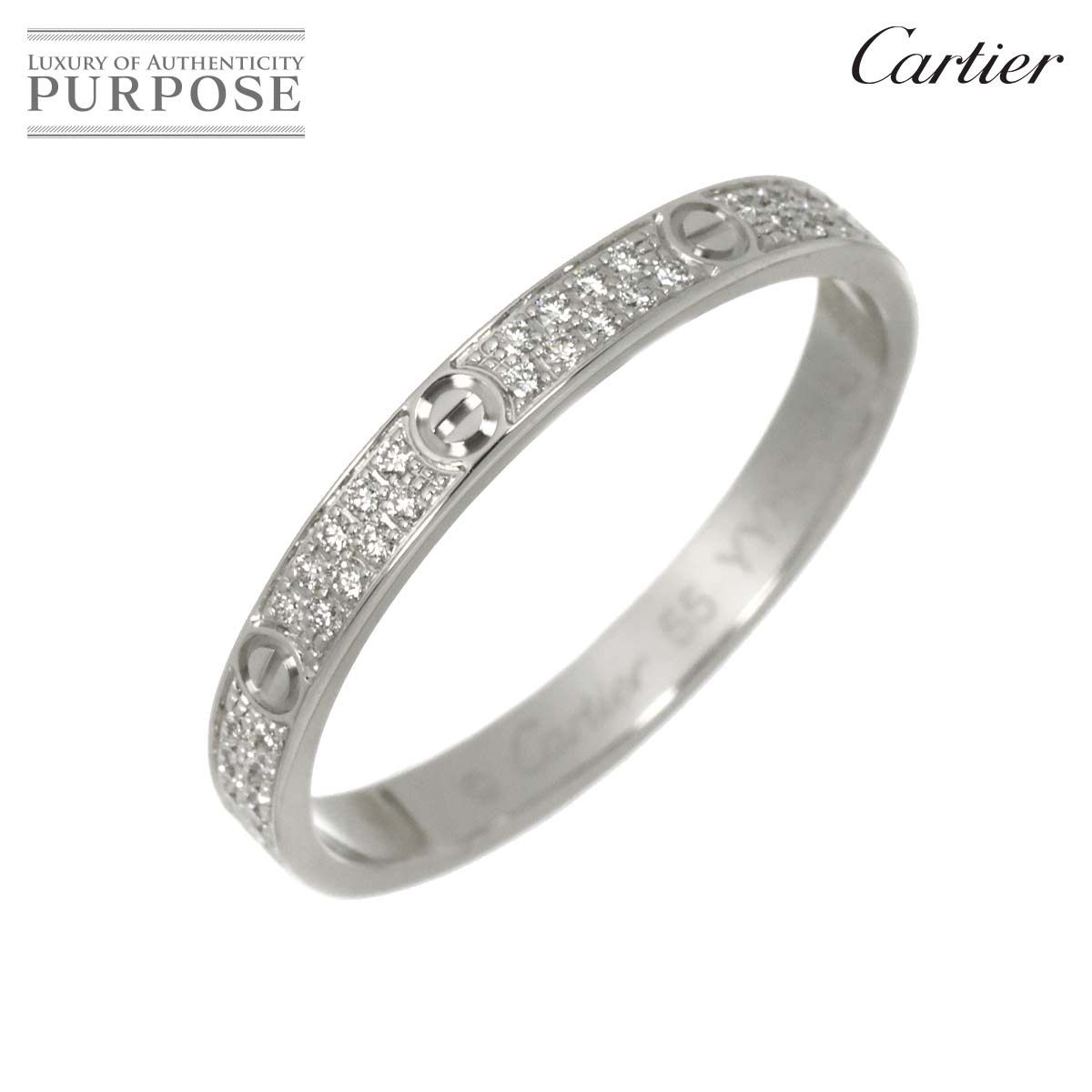 カルティエ Cartier ラブ ミニモデル #55 リング フル パヴェダイヤ K18 WG ホワイトゴールド 750 Love Ring【証明書付き】 90322522