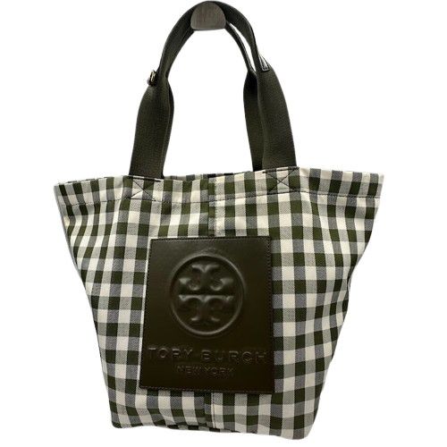 TORY BURCH パイパー ギンガムチェック スクエアトート グリーン ビッグトート