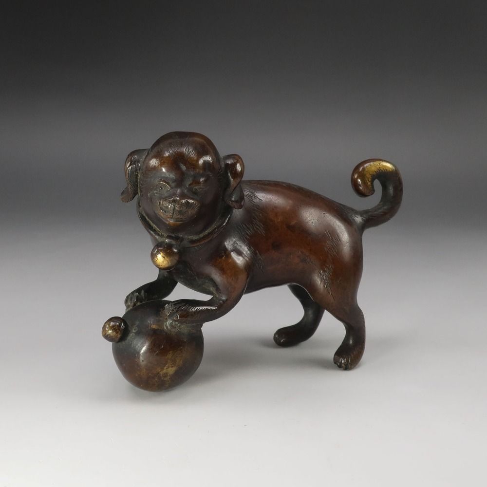 時代金工 銅製 犬 置物 銅製 _ 骨董品