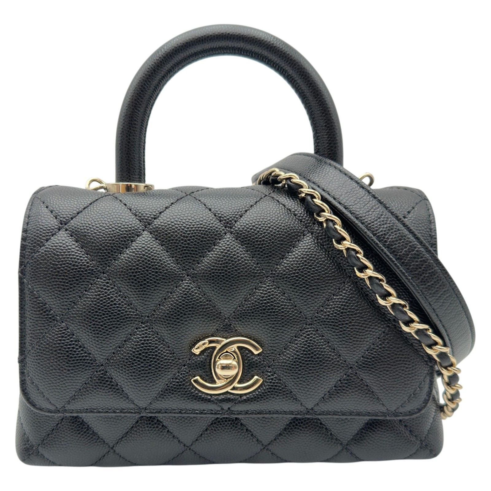 シャネル CHANEL ココハンドルXXS AS2215 ブラック ゴールド金具 キャビアスキン レディース ショルダーバッグ