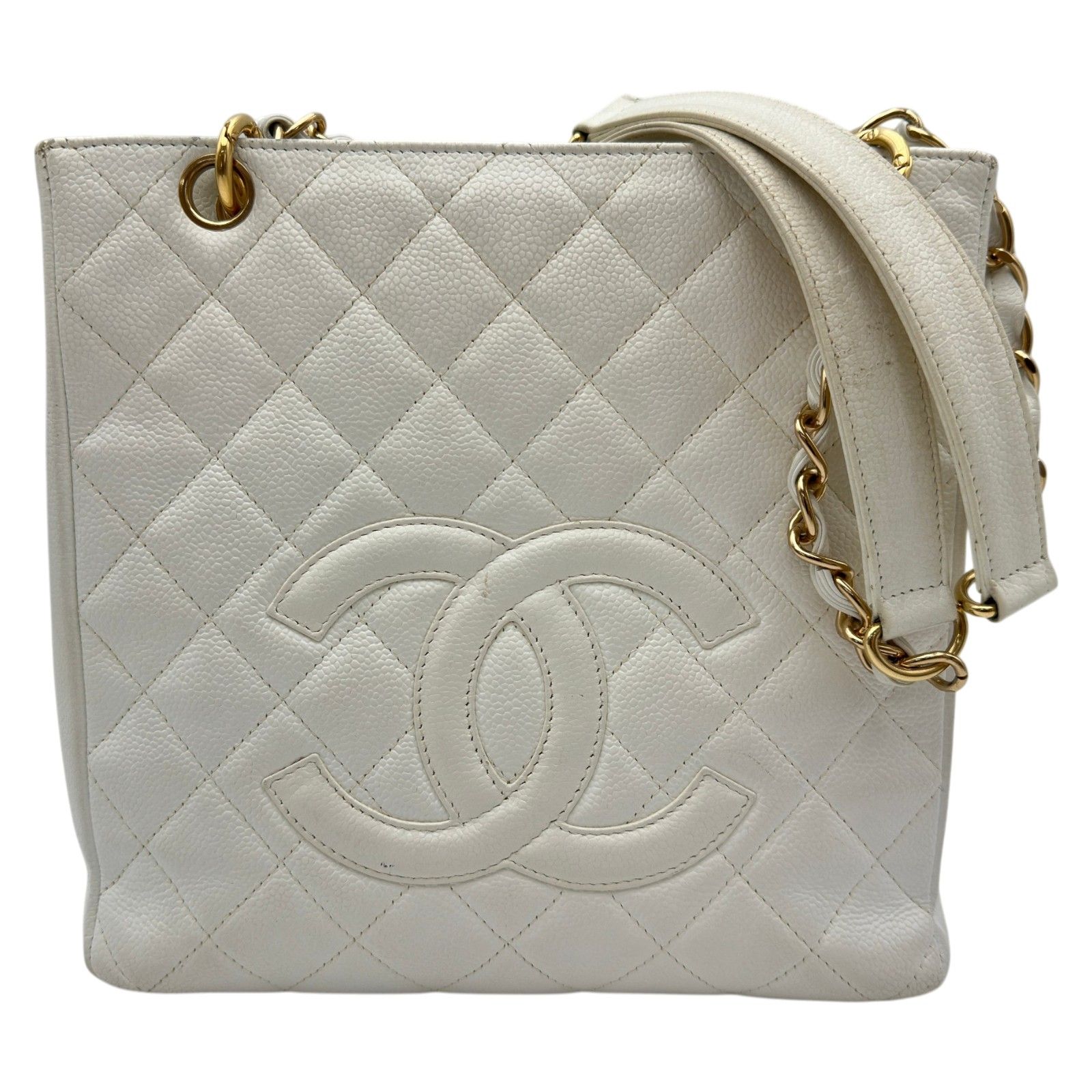 シャネル CHANEL PSTチェーントートバッグ A50994 8番台 ホワイト/ゴールド金具 キャビアスキン レディース トートバッグ
