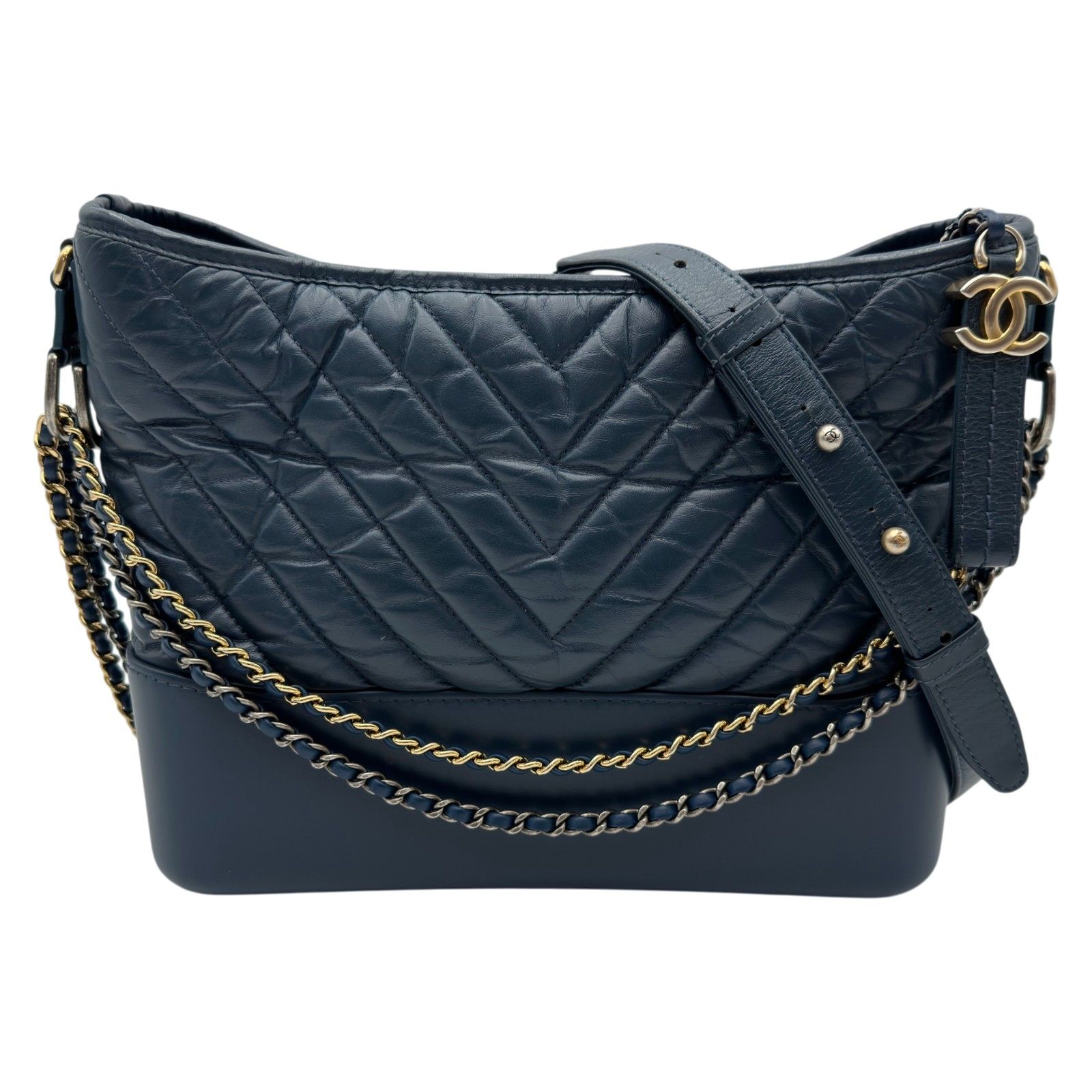 シャネル CHANEL ガブリエルドゥシャネル ホーボーミディアム A93824 26番台 ネイビー/ゴールド金具/シルバー金具 エイジドカーフ レディース ショルダーバッグ