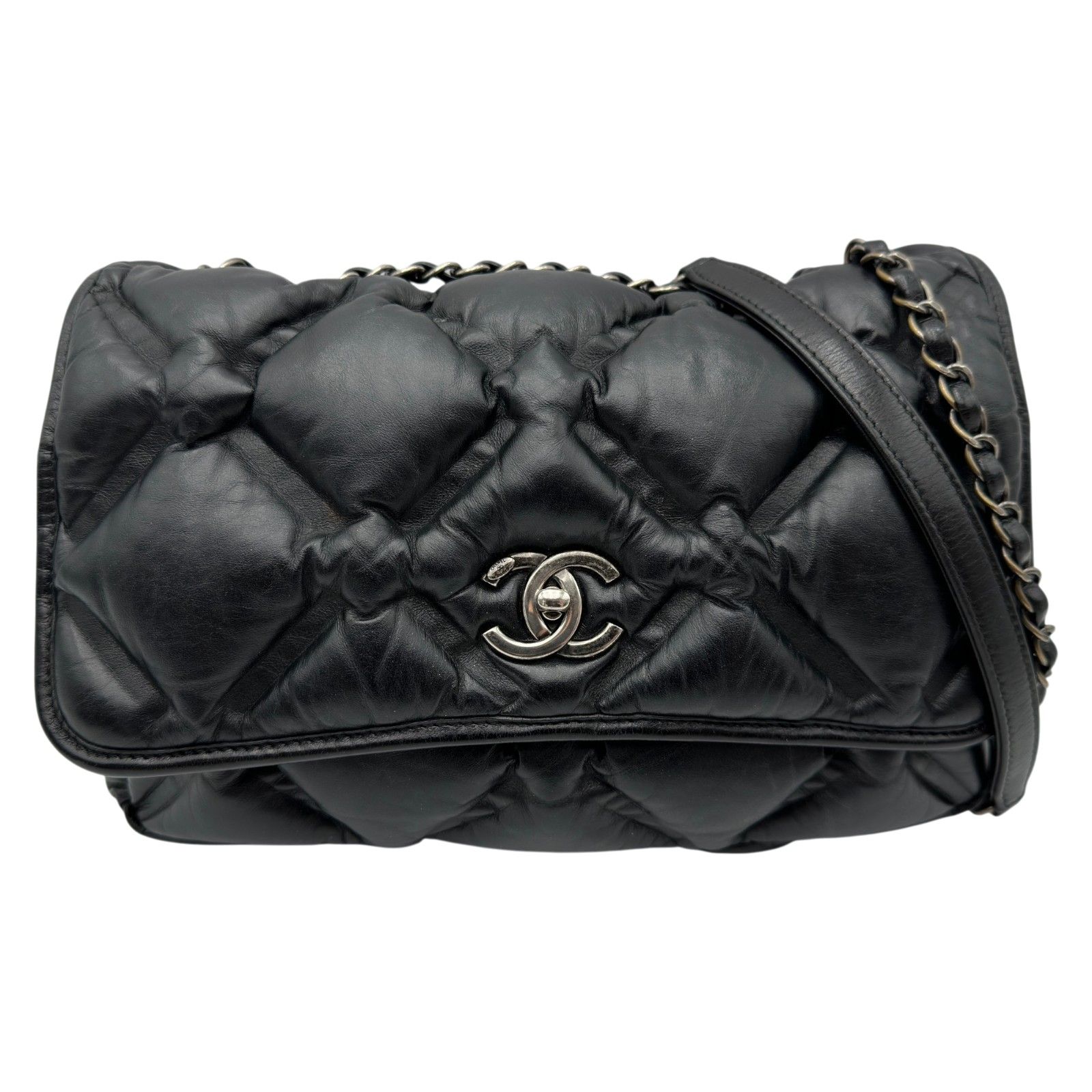 シャネル CHANEL バブルキルト フラップバッグ A93602 23番台 ブラック/シルバー金具 ラムスキン レディース ショルダーバッグ