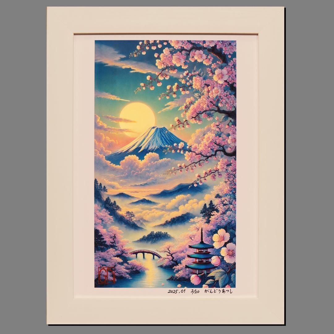 日本の美しい景色シリーズ１・桜富士山AIデジタルアート20枚限定●がんどうあつし 日本の美しい景色シリーズ1・桜富士山AIデジタルアート20枚限定○が