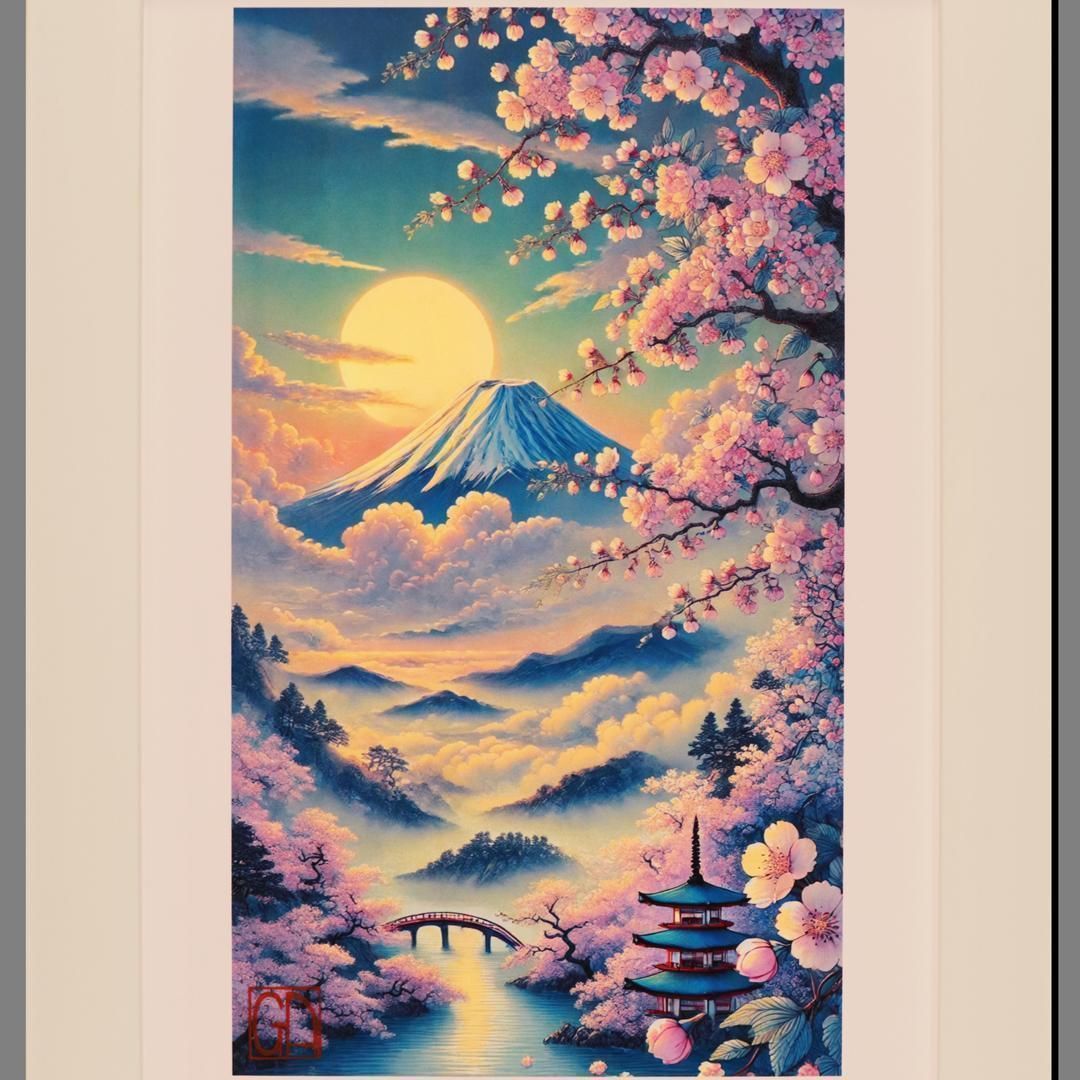 日本の美しい景色シリーズ1・桜富士山AIデジタルアート20枚限定○がん