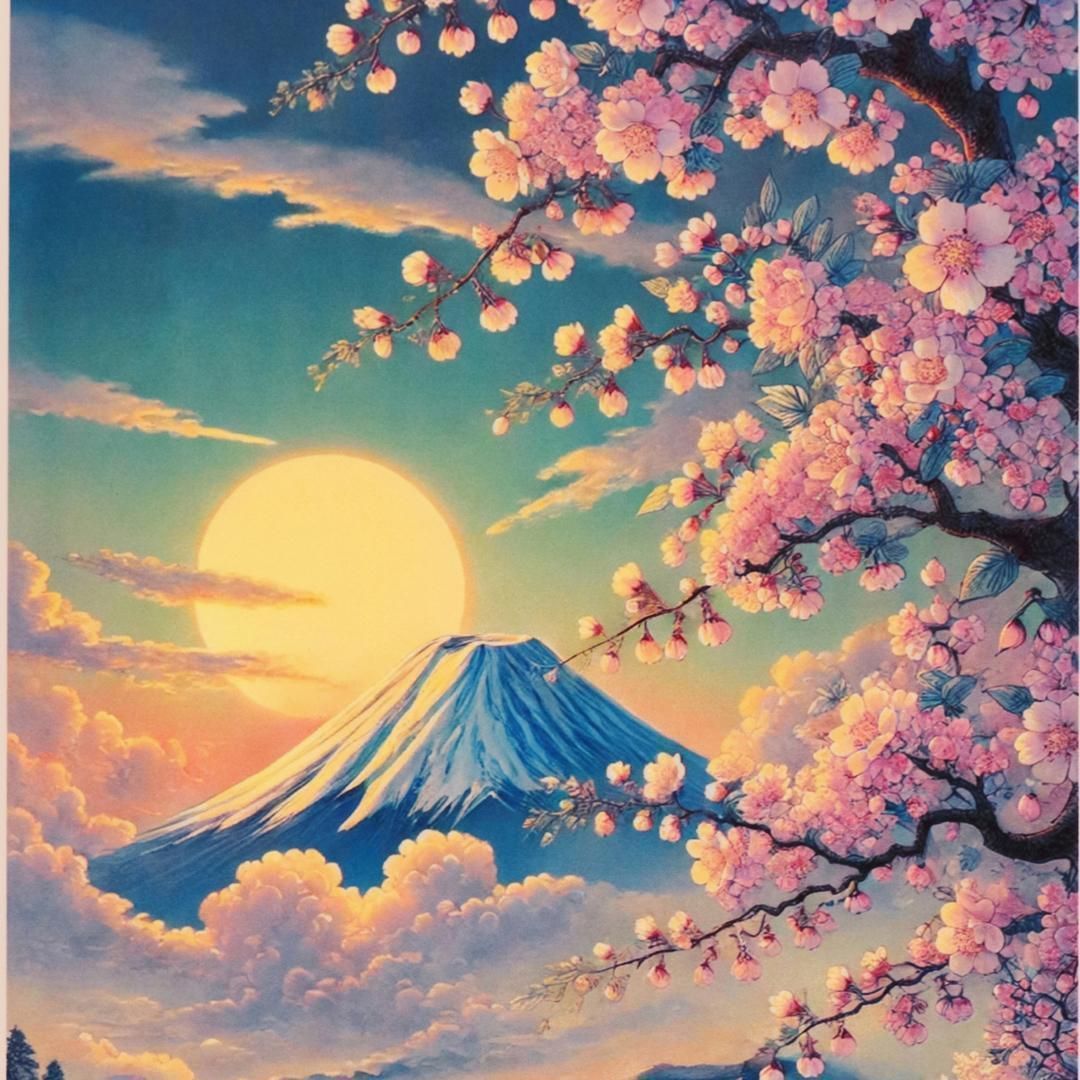 日本の美しい景色シリーズ1・桜富士山AIデジタルアート20枚限定○が
