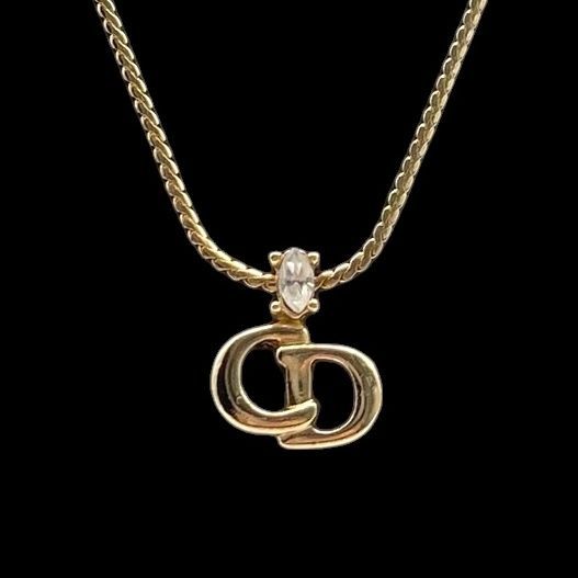 Christian Dior クリスチャンディオール ネックレス CDロゴ 刻印 ゴールド ラインストーン アクセサリー ヴィンテージ レディース