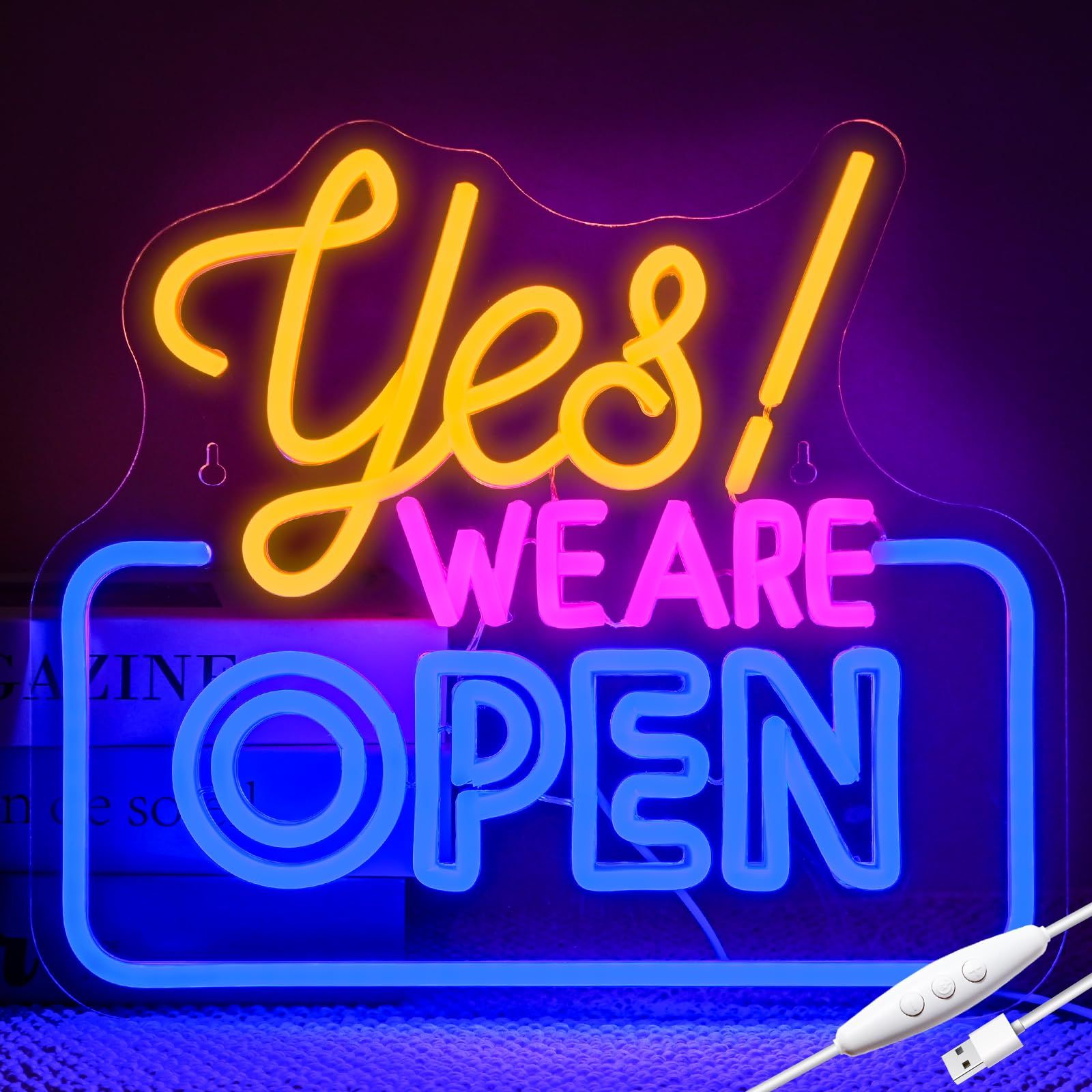 YES We're Openネオンサイン看板 LED ネオンライト USB給電 ネオンサイン 34.5cm x 30cm 簡単取り付け 外国人客対応サインホテル 国内発送 f9162fab