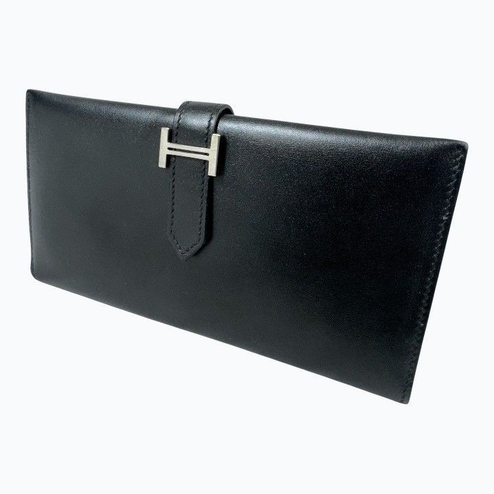 【美品】HERMES エルメス ボックスカーフ ベアンスフレ 長財布 □H刻印 ブラック