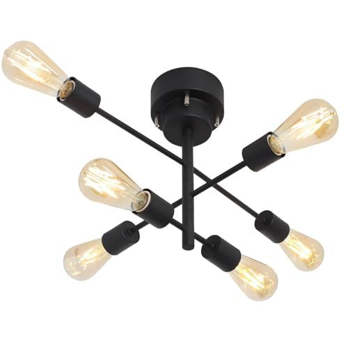 szbritelight シーリングライト 6灯 シャンデリア E26 ペンダントライト 天井照明 回転可能 スポットライト LED照明器具 【電球別売】 鉄製 レトロ 北欧 おしゃれ ダイニング LED電球対応 工事不要 (黒) 国内発送 5837202a