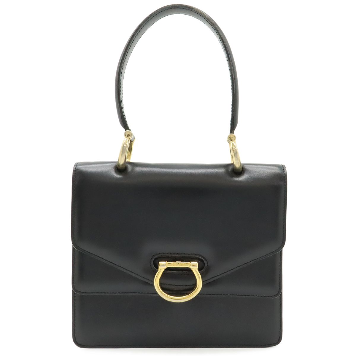 CELINE セリーヌ ダブルフラップ ヴィンテージ オールドセリーヌ ハンドバッグ フォーマルバッグ レザー ブラック 黒 ゴールド金具