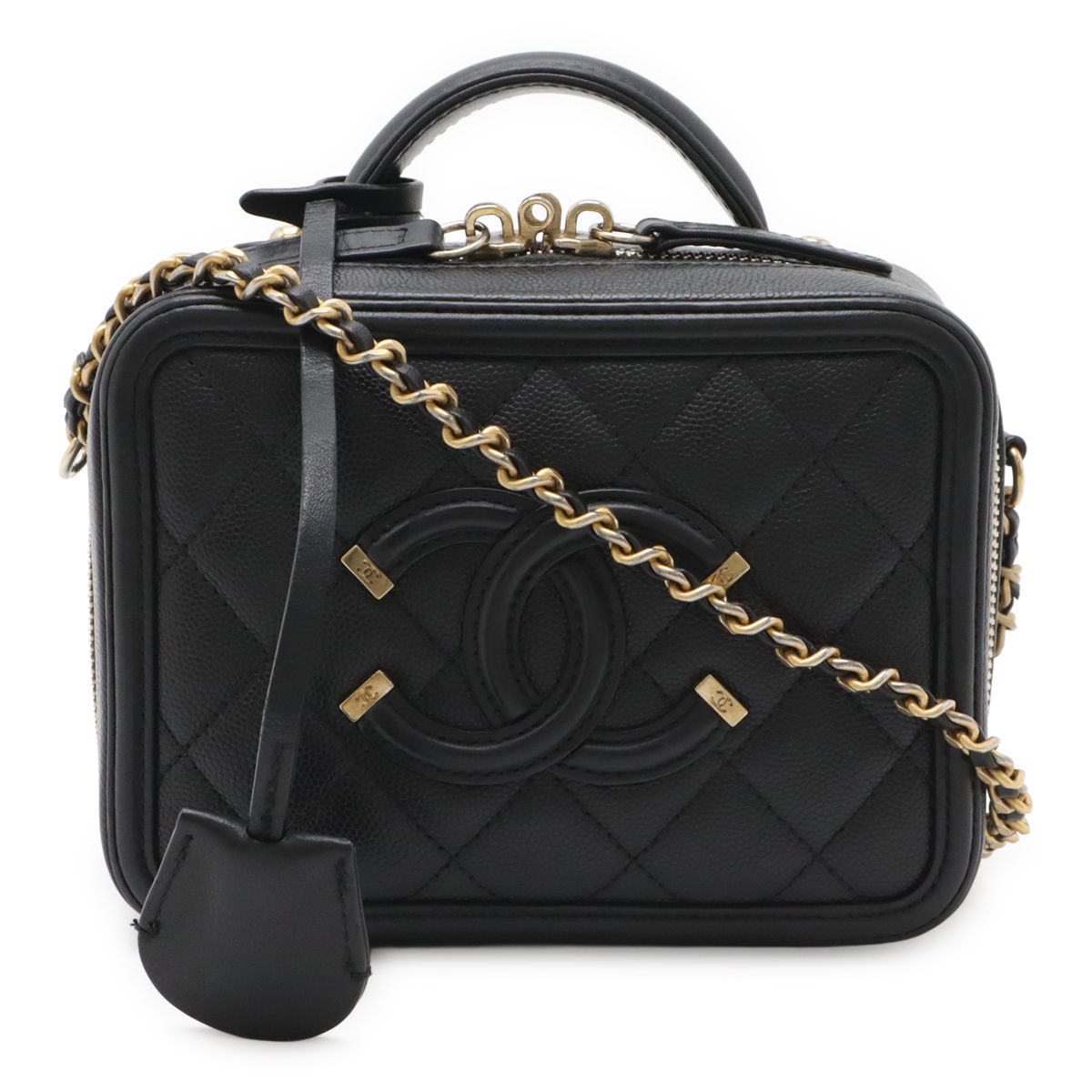 CHANEL シャネル CCフィリグリー スモール バニティバッグ ハンドバッグ 2WAY チェーンショルダーバッグ キャビアスキン レザー ブラック 黒 A93342
