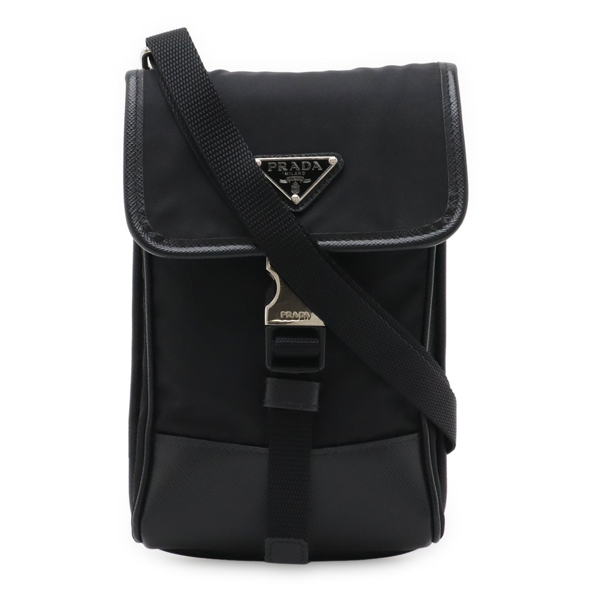 PRADA プラダ トライアングルロゴ スマートフォンケース スマホ ショルダーバッグ ポーチ 2WAY ナイロン NERO 黒 ブラック シルバー金具 2ZH109