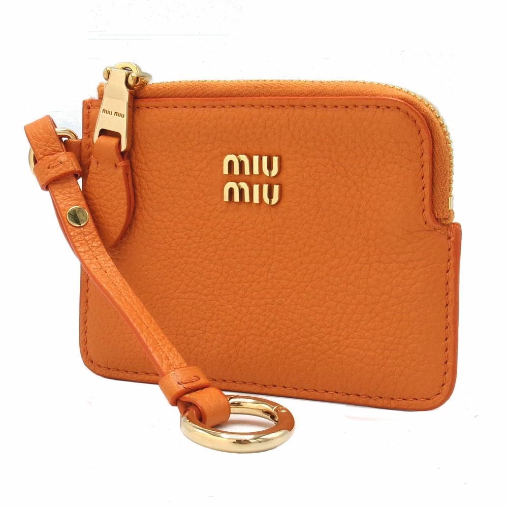 【新品】ミュウミュウ 財布 コインケース MIU MIU レザー 小銭入れ カードホルダー キーリング付き 9Y2F61 PELLETTERIA COLORI VARI (オレンジ系)アウトレット レディース 送料無料
