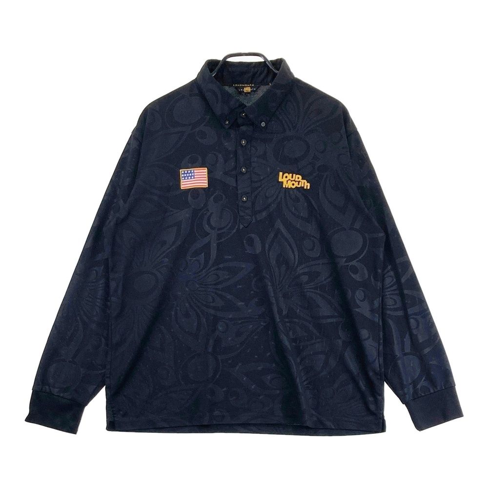 サイズ：XXL LOUD MOUTH ラウドマウス 長袖ポロシャツ ボタンダウン シャガデリック柄 ブラック系 [240101649886] ゴルフウェア メンズ ストスト
