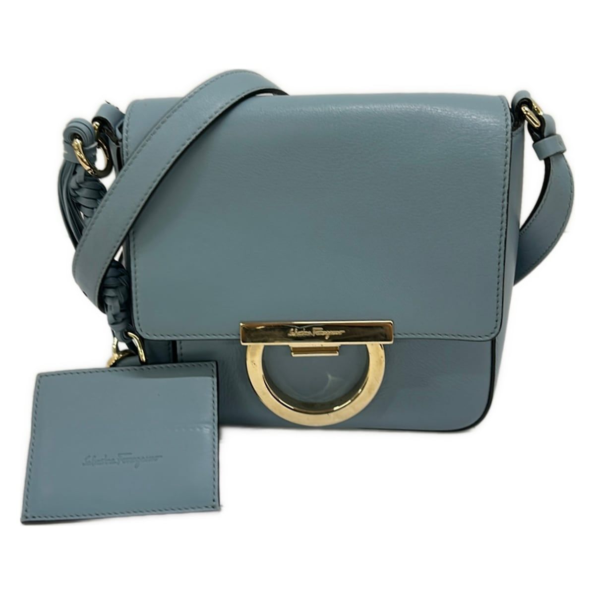 FERRAGAMO/SalvatoreFerragamo(サルバトーレフェラガモ) ショルダーバッグ ガンチーニ ブルーグレー×ゴールド レザー
