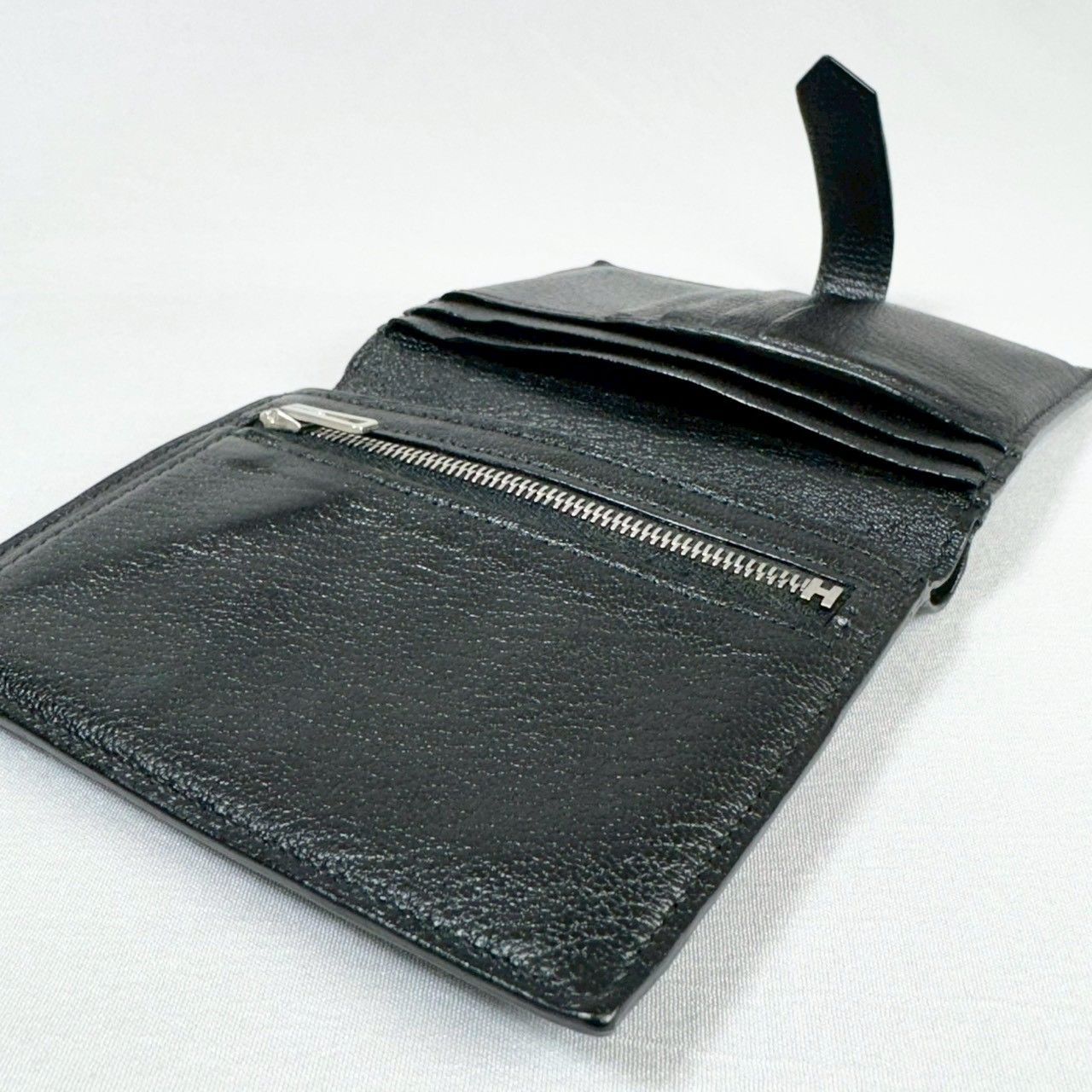 美品】HERMES エルメス ベアン コンパクト 二つ折り 財布 ブラック 