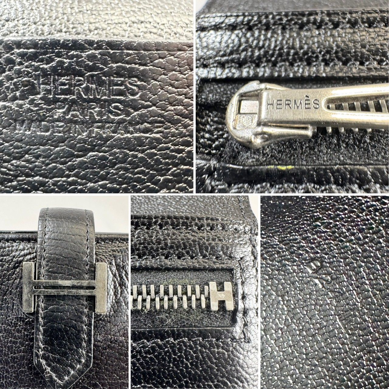 美品】HERMES エルメス ベアン コンパクト 二つ折り 財布 ブラック 