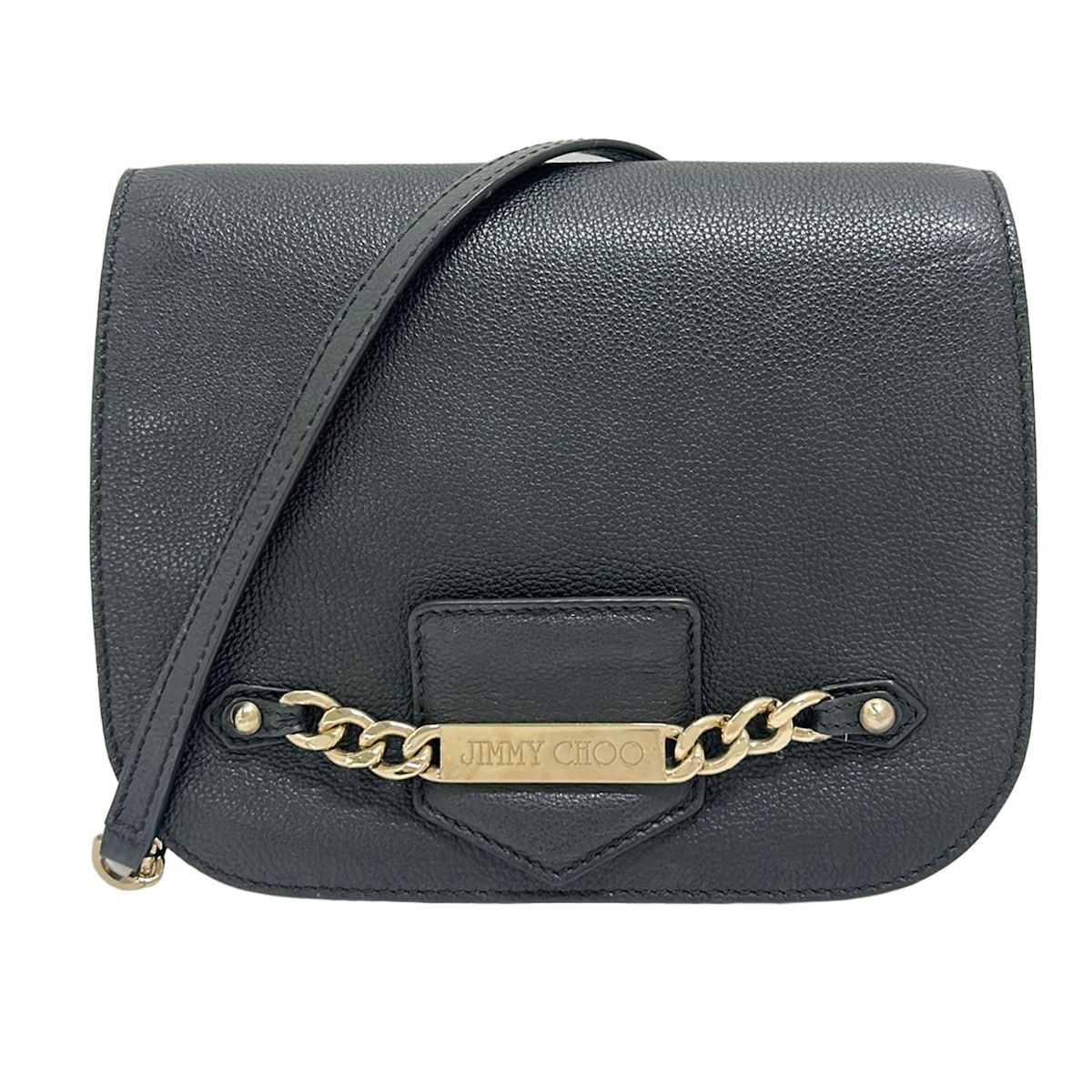 JIMMY CHOO(ジミーチュウ) ショルダーバッグ - 黒×ゴールド チェーンショルダー/ホログラムシールなし レザー 11,396円