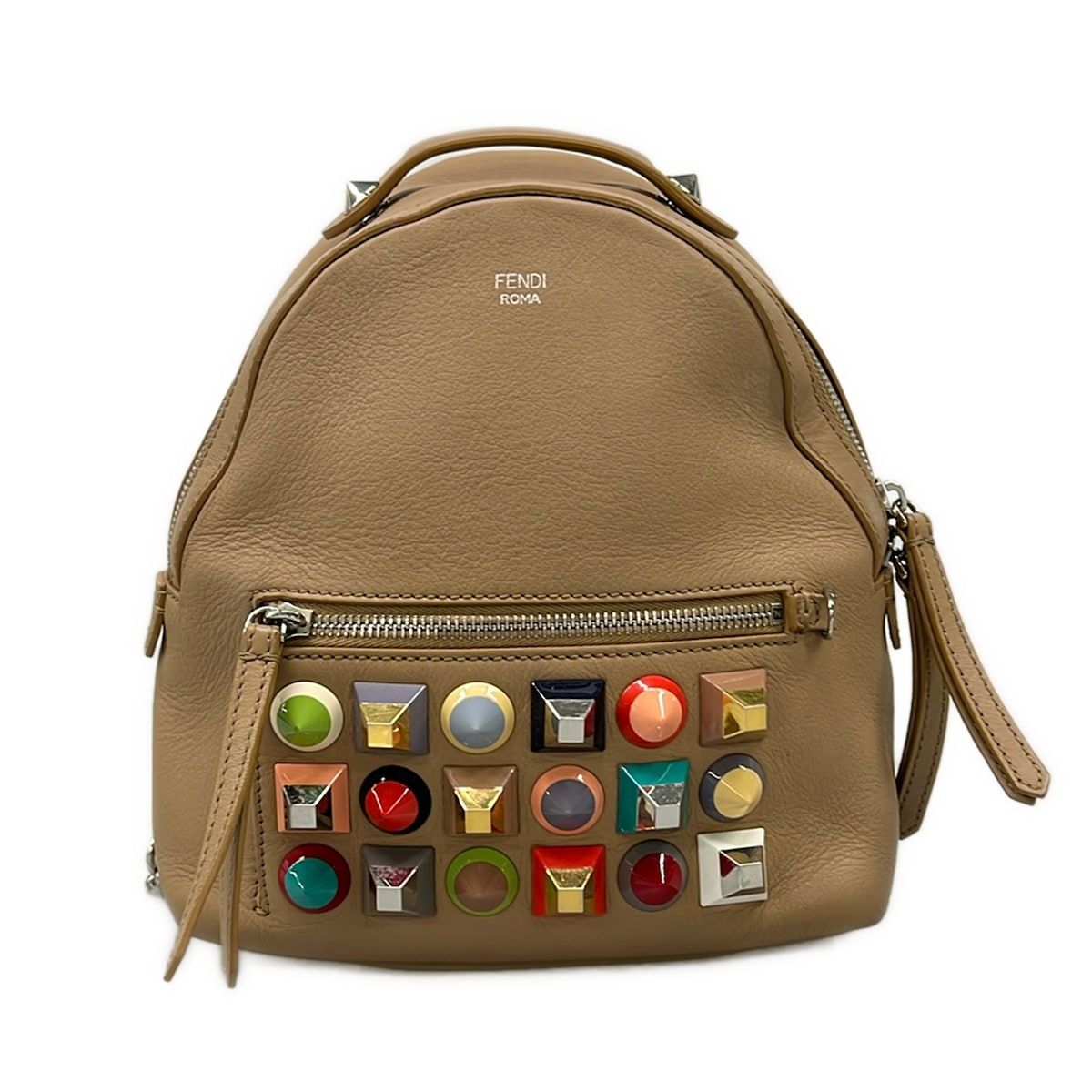 FENDI(フェンディ) リュックサック美品 - 8BZ038 ベージュ×マルチ ミニバッグ/スタッズ レザー
