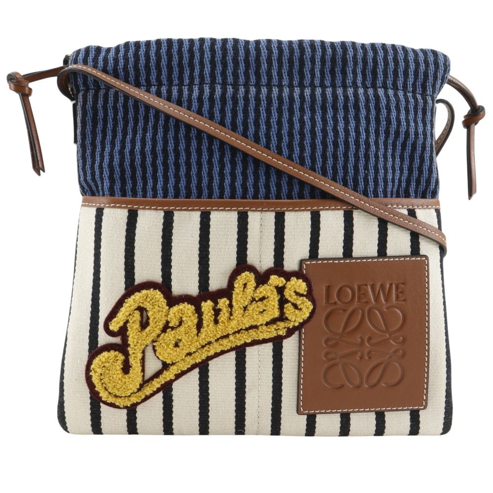 【LOEWE】ロエベ パウラスイビザ ストライプ キャンバス 青/白 レディース ショルダーバッグ