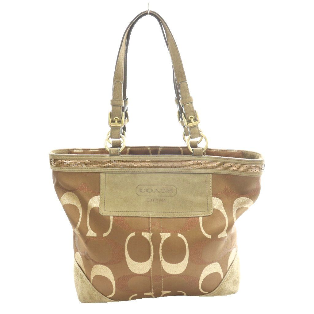 コーチ COACH トートバッグ ハンド シグネチャー柄 キャンバス レザー 茶 ブラウン 10445 /SS ■OS ■GY18