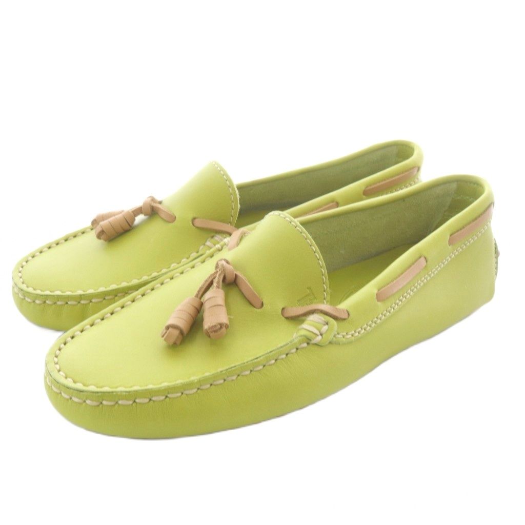 トッズ TOD'S ローファー モカシン ドライビングシューズ レザー タッセル 4 緑