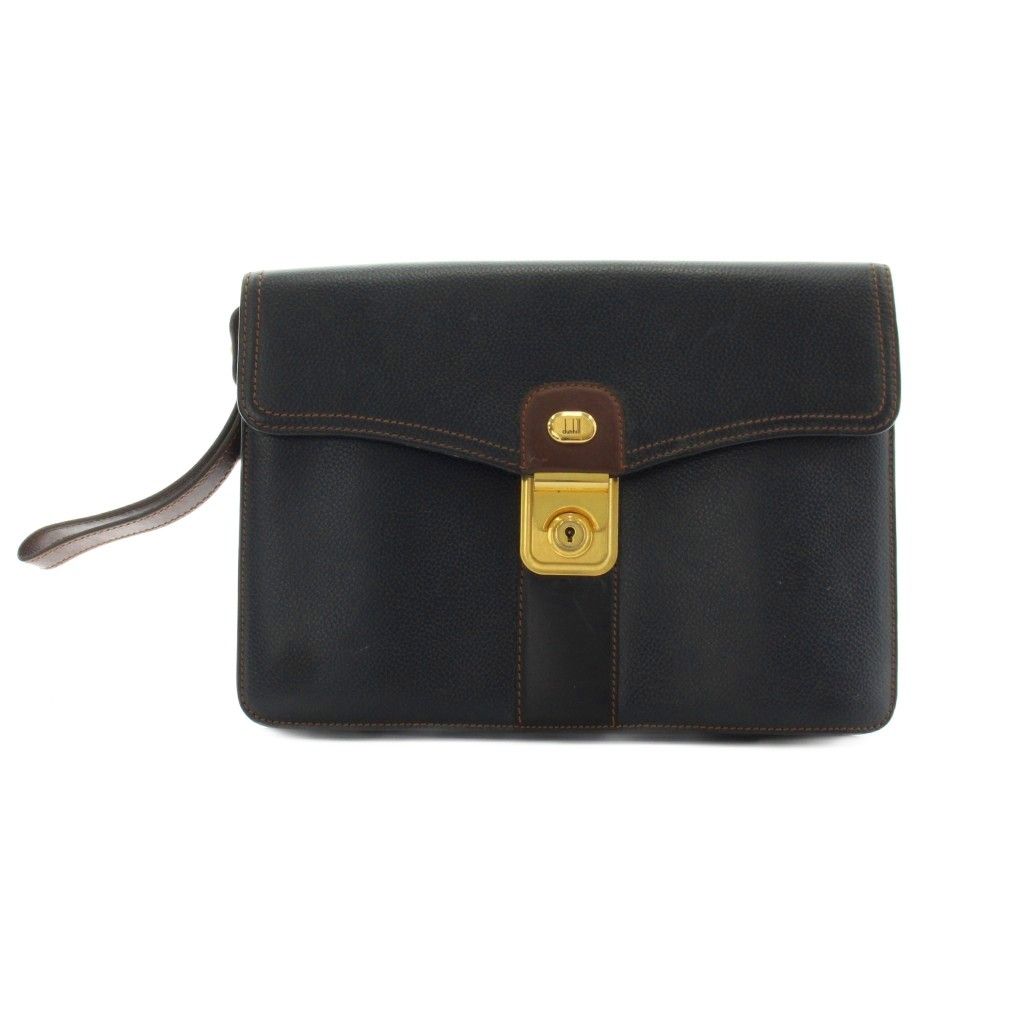 ダンヒル dunhill クラッチバッグ セカンドバッグ ロゴ スライドロック レザー 紺 ネイビー /AN10 ■GY18