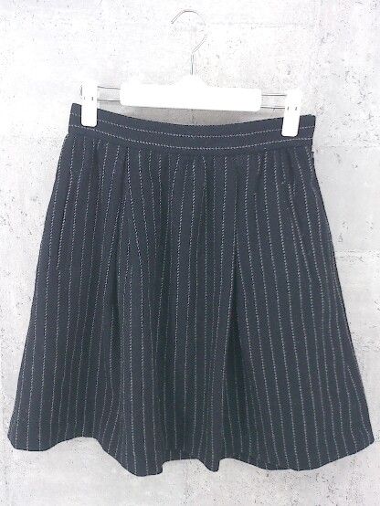 ◇ green label relaxing グリーンレーベルリラクシング UNITED ARROWS ストライプ 膝丈 ギャザー スカート 38 ブラック * 1002799226318 【中古】 【1002799226318】