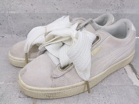 ◇ Puma プーマ 36271404 Suede Heart Satin Wmns スニーカー シューズ 22.5 ベージュ レディース 【中古】 【1002799211161】